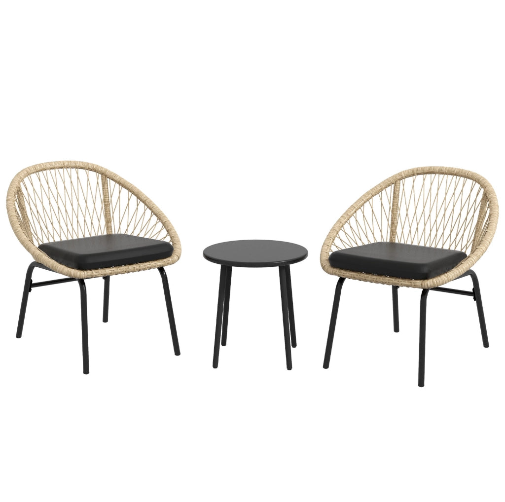 Set da giardino in rattan 3 pezzi giallo con tavolo e cuscini