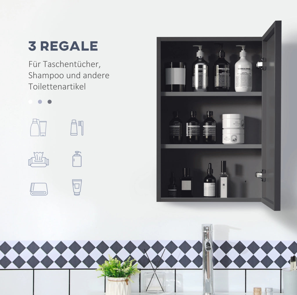 Armadietto bagno sospeso con specchio nero 40x15x60 cm