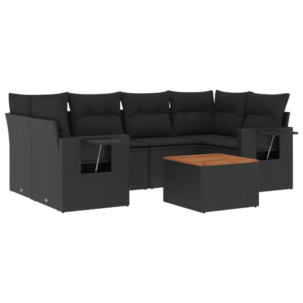 Set Divani da Giardino con Cuscini 7pz Nero Polyrattan
