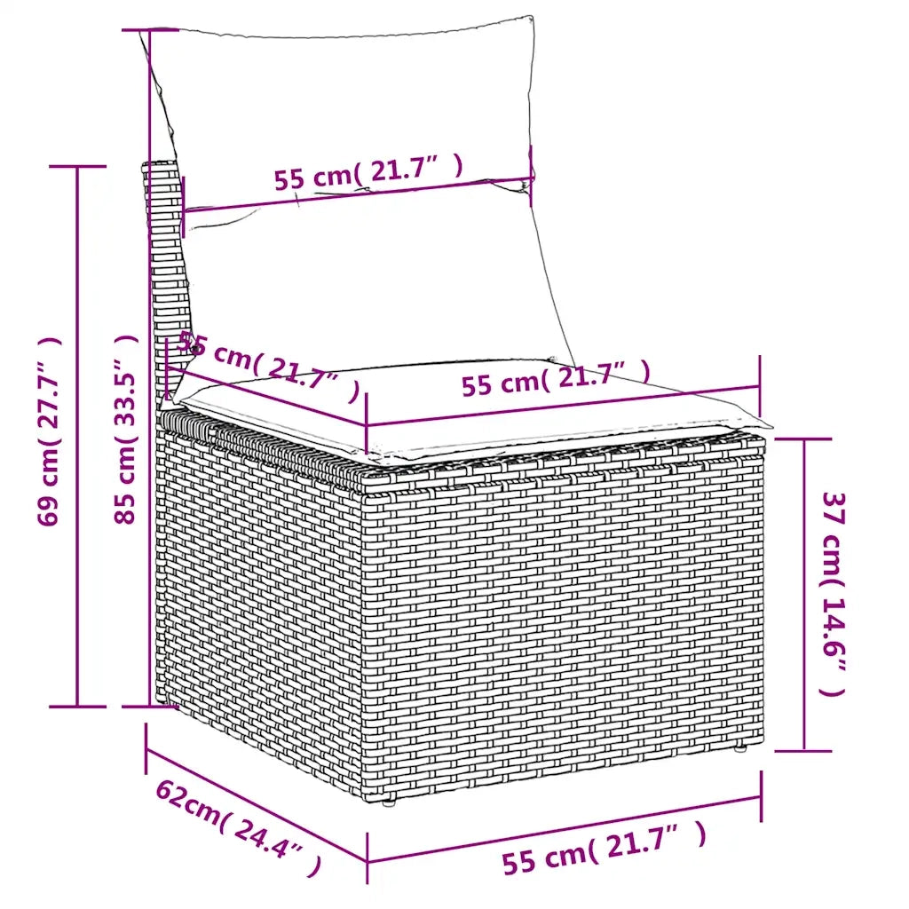 Set Divani da Giardino 11 pz con Cuscini Grigio in Polyrattan 3223080