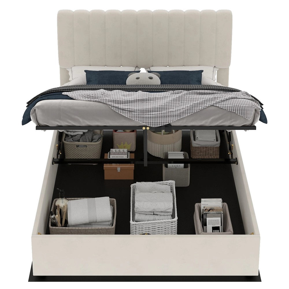 Letto Contenitore Imbottito 160x200 ¨C Xylo ¨C Beige, Testiera, Idraulico
