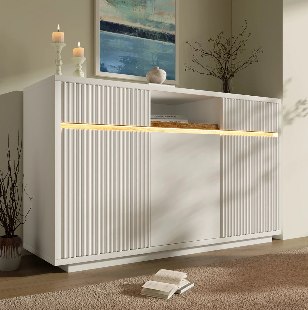 Credenza bianca con LED e spazio contenitivo flessibile