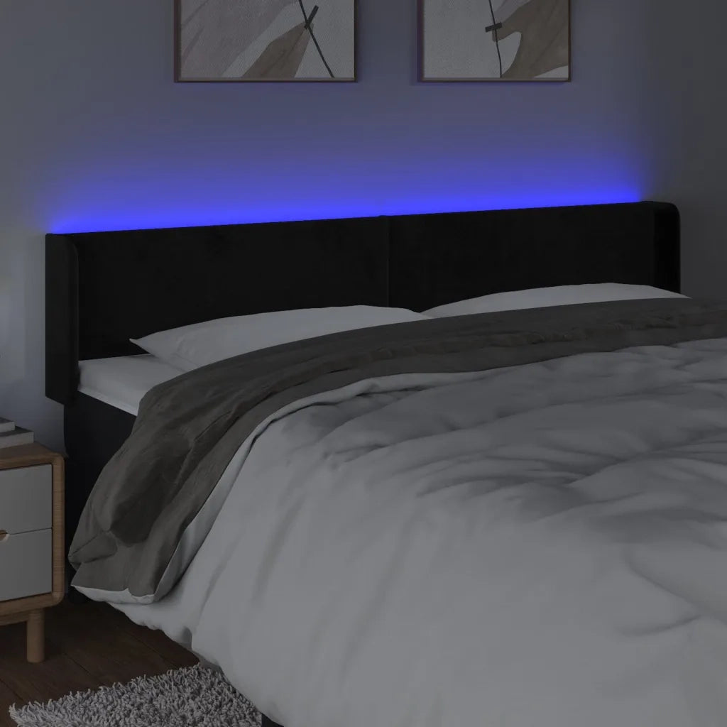 Testiera a LED Nera 183x16x78/88 cm in Velluto 3123018
