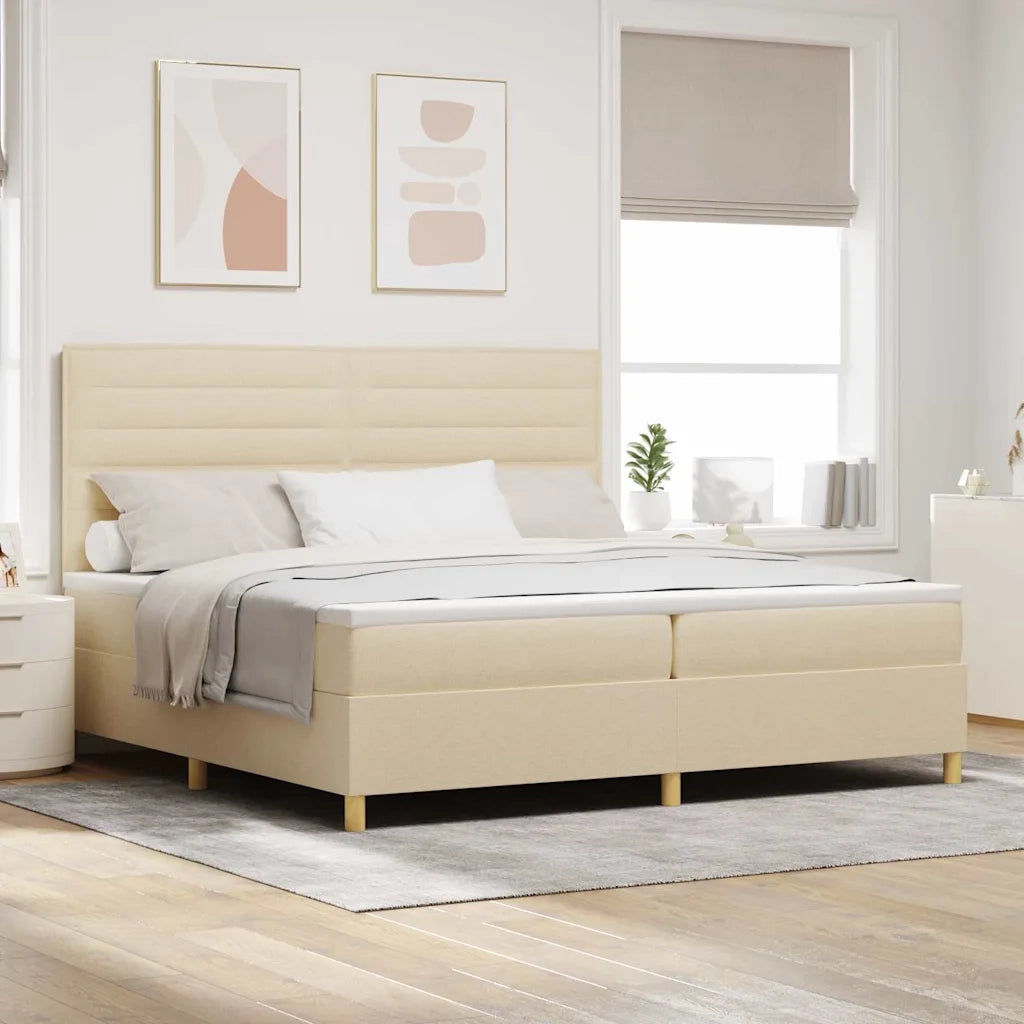Letto a Sorgente LED con materasso Crema 200 x 200 cm Tessuto