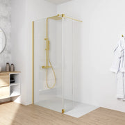 Doccia walk-in 120cm + anta girevole 30cm vetro 8mm trasparente anticalcare profili oro spazzolato h200 | Keros