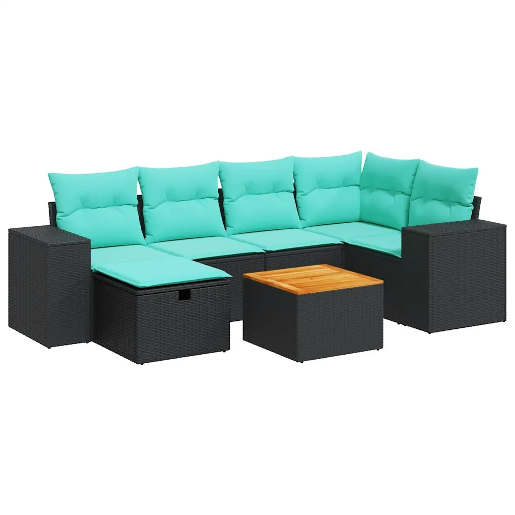 Set Divani da Giardino con Cuscini 7pz Nero Polyrattan 3325872