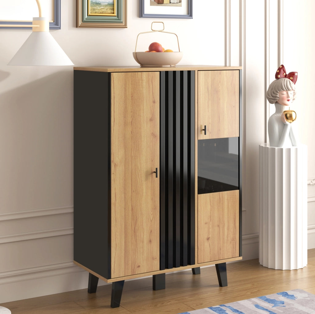 Credenza con vetrina LED 80x120x40 cm effetto legno e nero