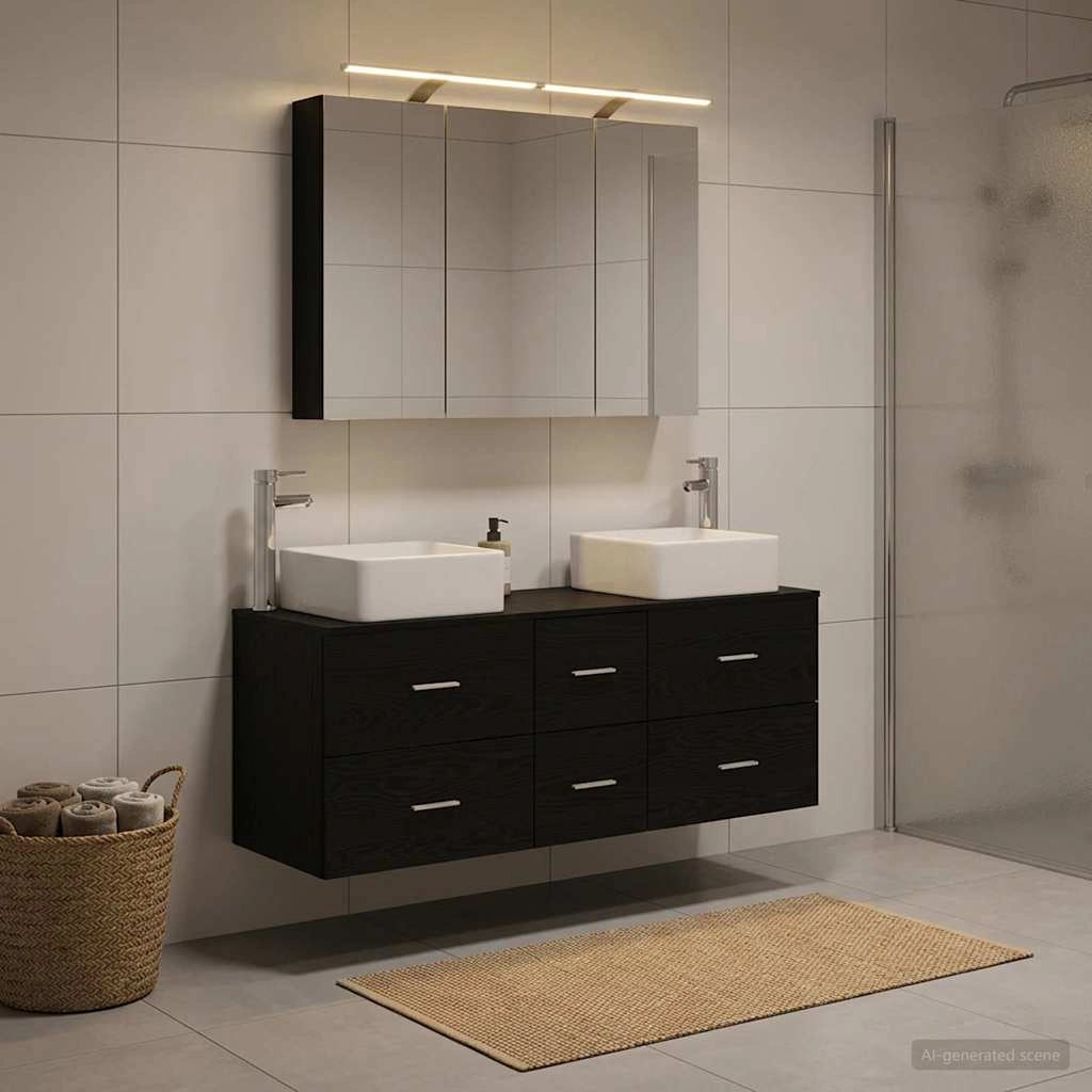 Set di mobili per il bagno 4 pz Rovere Nero 3406776