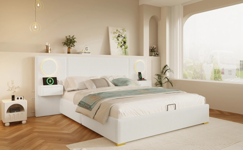 letto imbottito velluto beige 180 x 200 cm