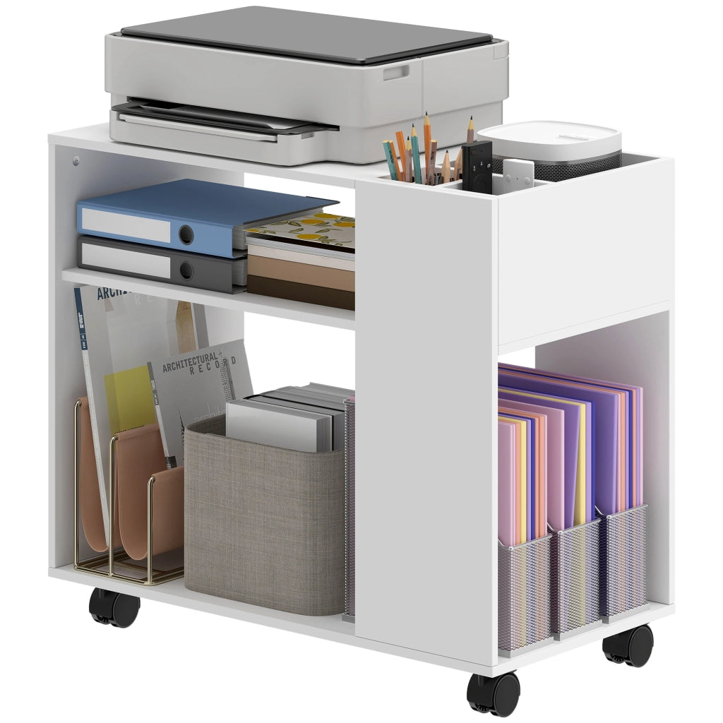 Scrivania per Computer con Ruote e Ripiani ¨C Zephmum ¨C Bianco 70x36x60 cm