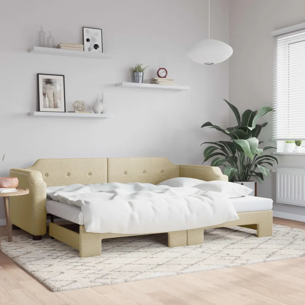 Divano Letto con Letto Estraibile-Sofa Letto-Daybed Crema 90x200 cm in Tessuto 449877