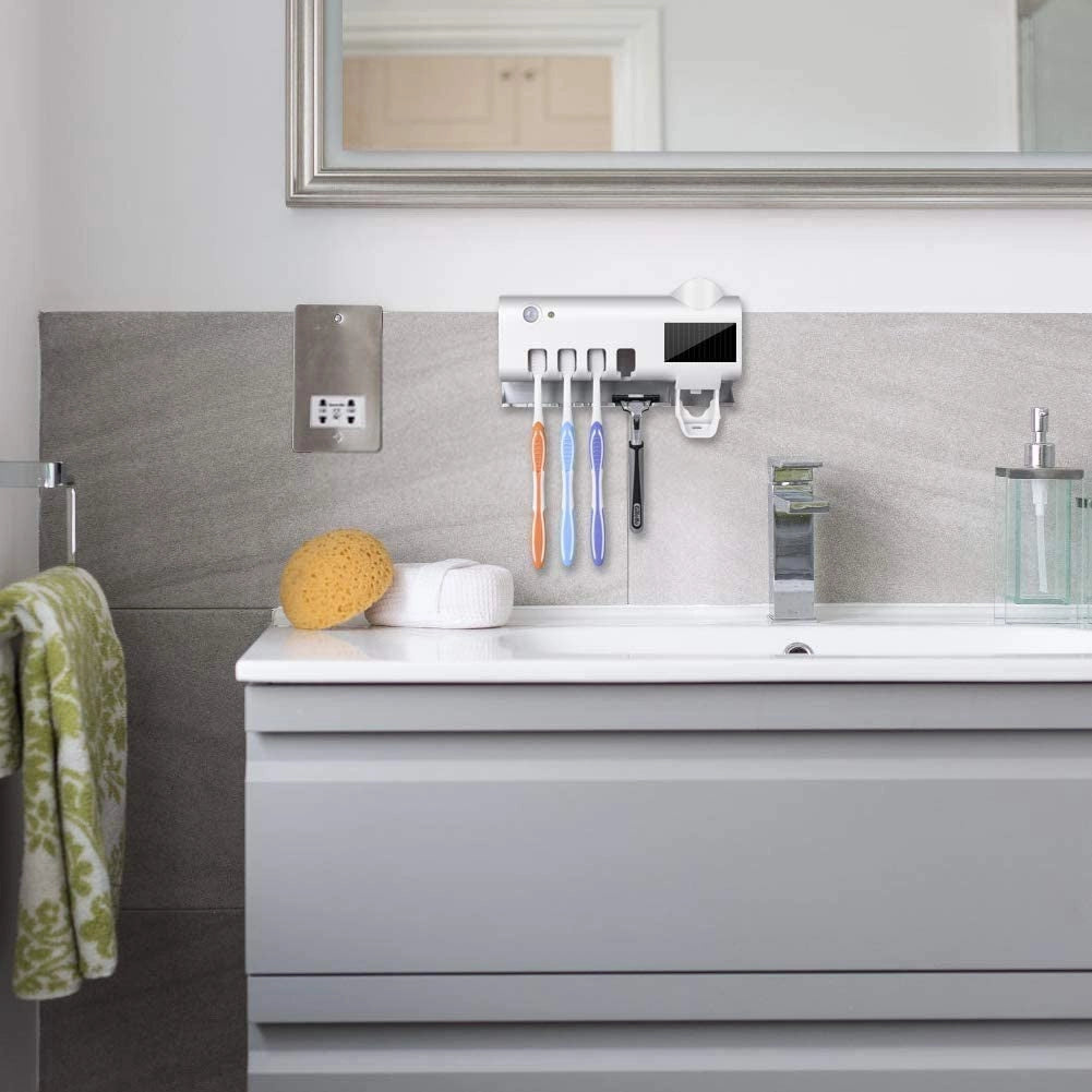 Sterilizzatore UV con 4 slot portaspazzolini dentifricio a ricarica solare USB Bianco
