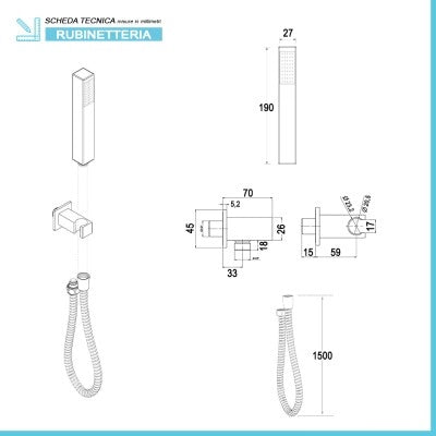 Set doccia incasso Kubo soffione 30x30 cm e kit doccia completo