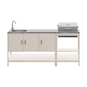 Cucina esterna, 2 moduli e barbecue a carbone con lavandino, beige