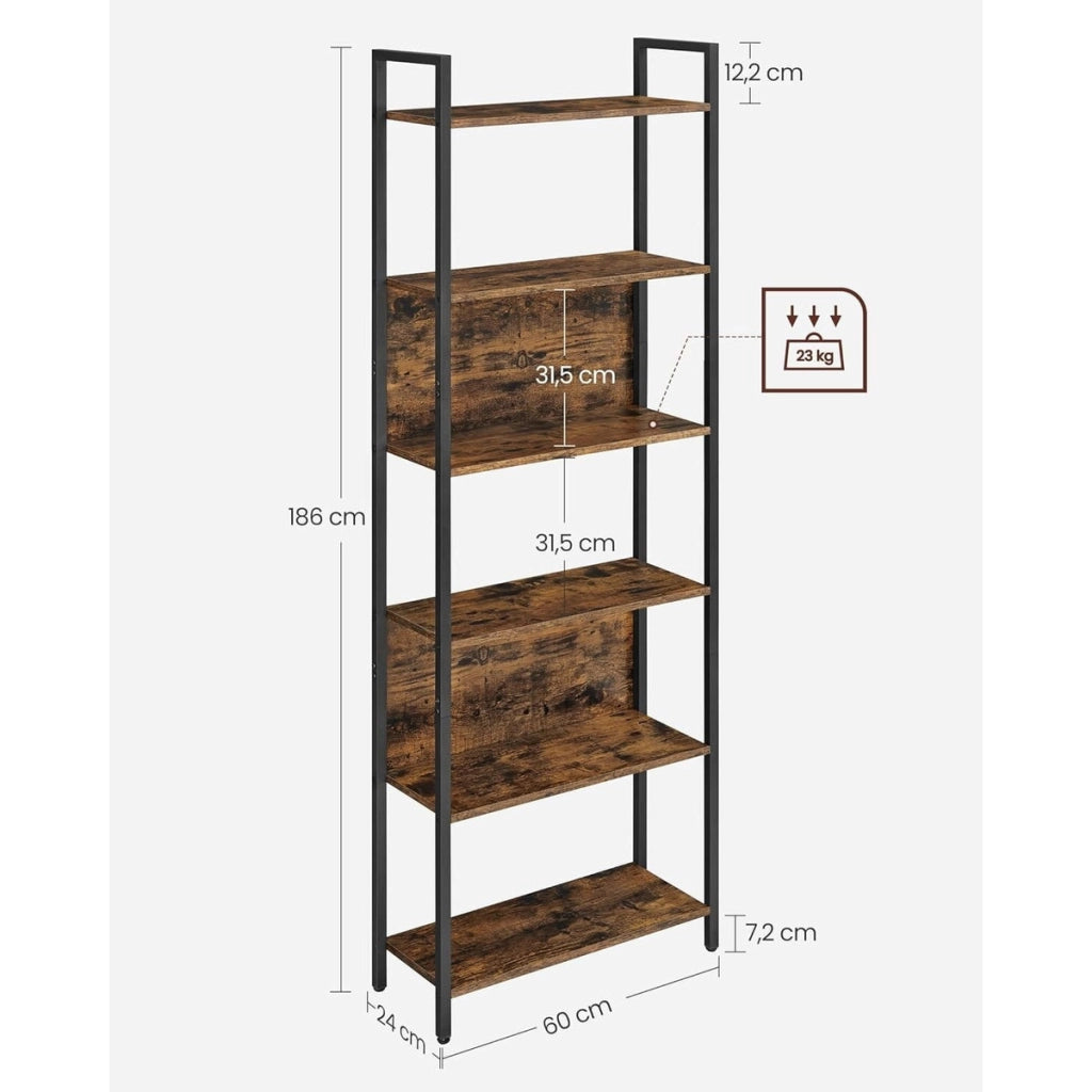 Libreria Industrial Loft a 6 Ripiani in Legno e Acciaio