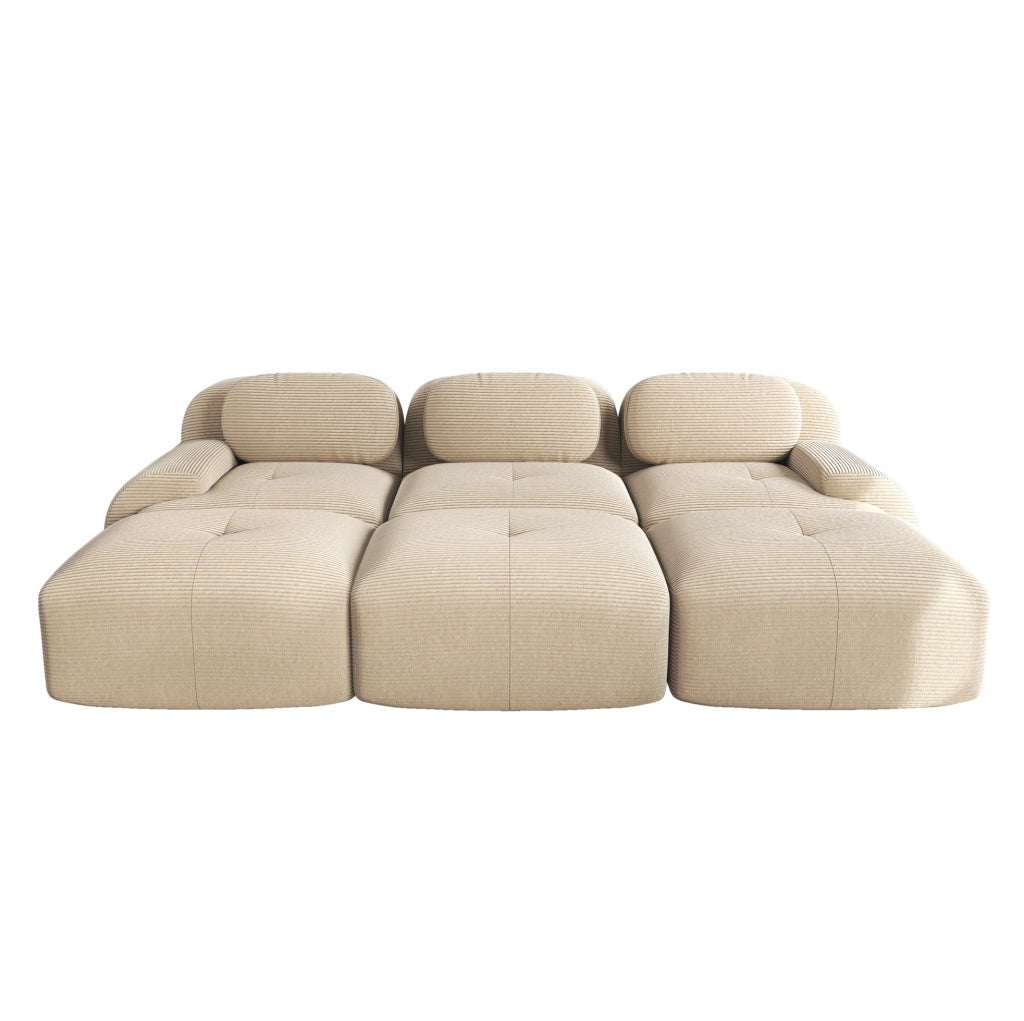 Divano modulare 3 posti 298x178x70 cm in tessuto beige, senza montaggio, per soggiorno –