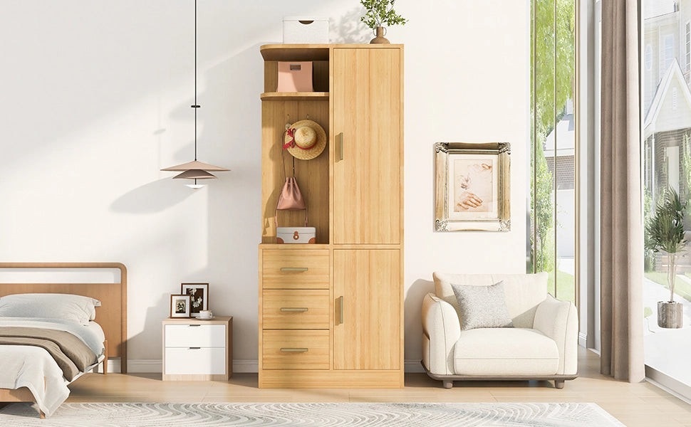 Armadio guardaroba a una porta 70 x 50 x 170 cm in legno; colore legno naturale