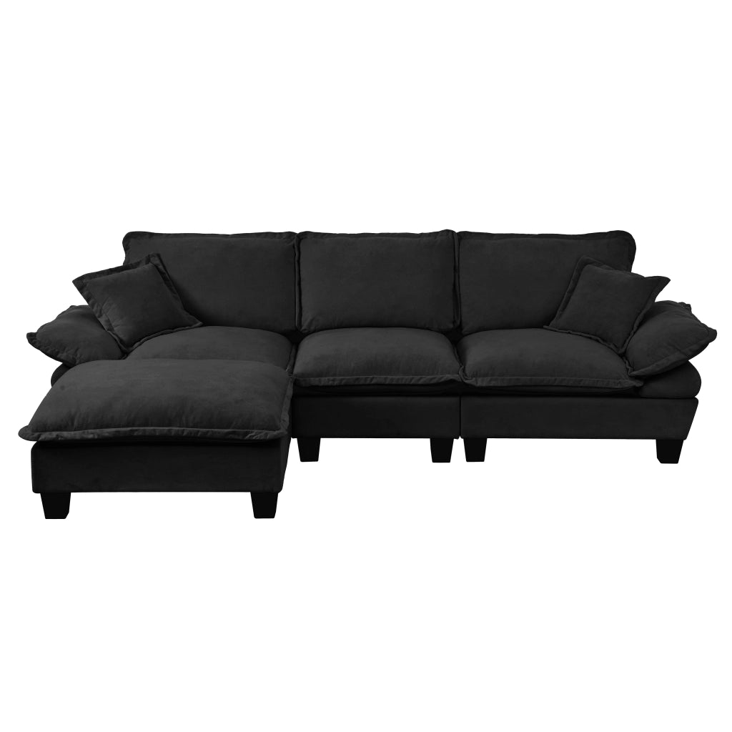 Divano Angolare Modulare con Ottomane ¨C MINIMAL ¨C Chenille, Nero, 5 Posti