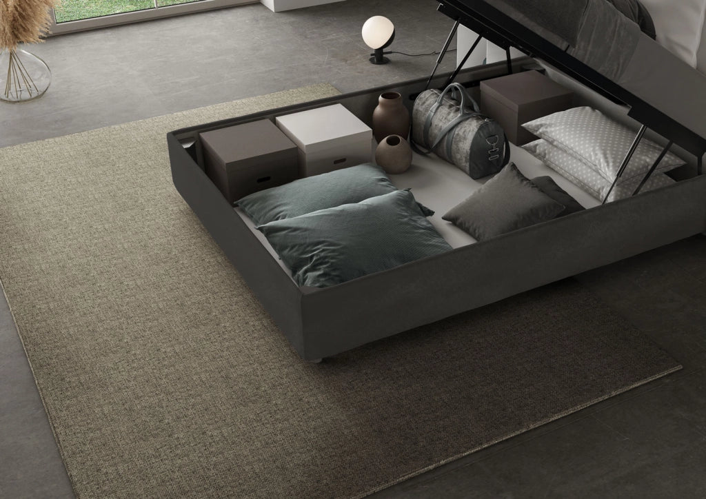 BS COM Letto matrimoniale francese contenitore imbottito 140x210 microfibra grigio Large