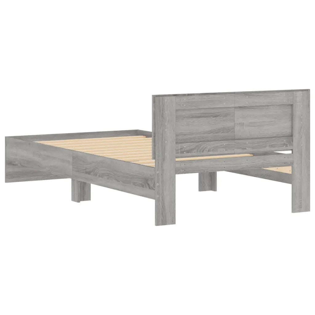 Letto singolo | Letto per adulti | Giroletto Testiera Grigio Sonoma 100x200 cm Legno Multistrato