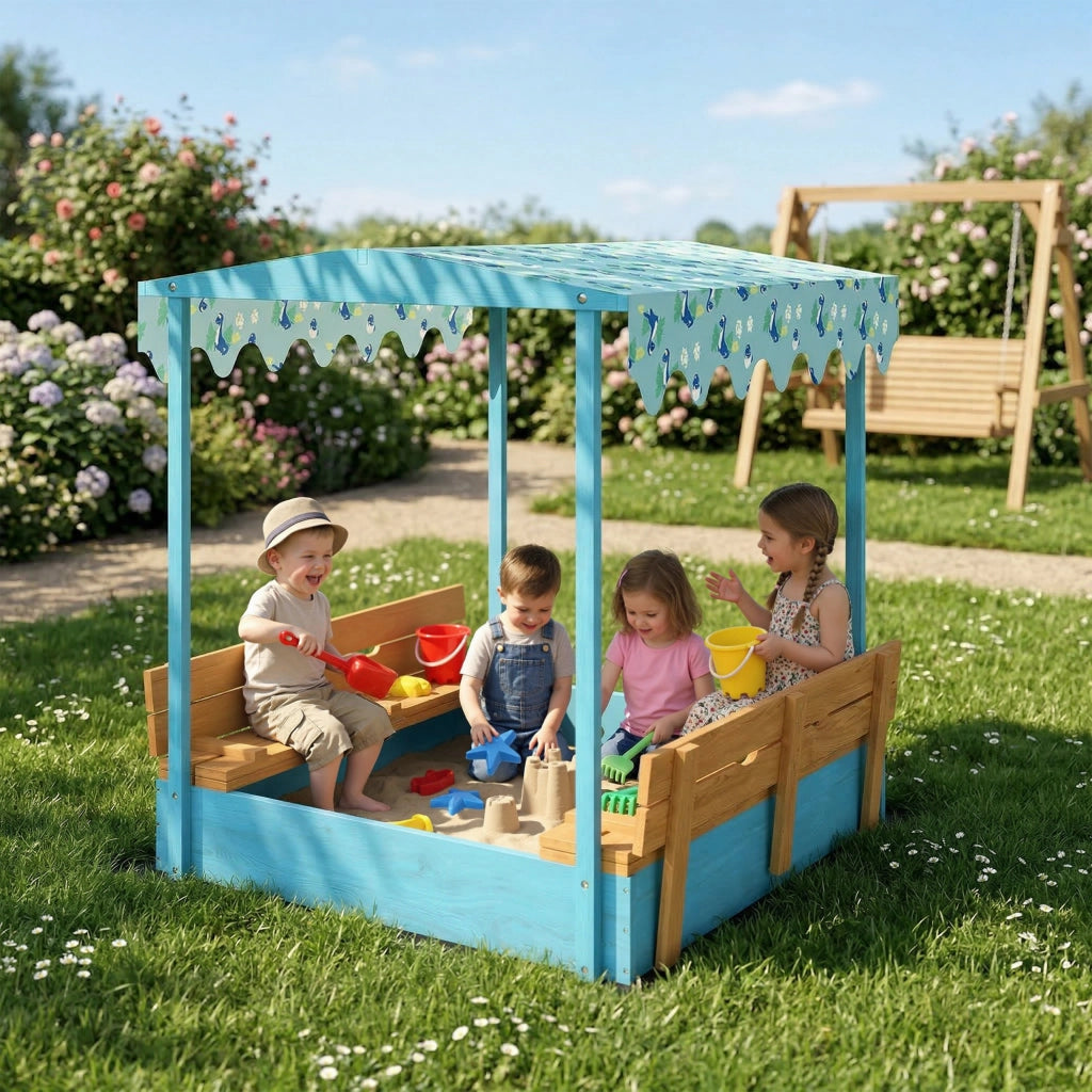 Sandbox in legno con coperchio e sedile pieghevole ¨C Minimal ¨C blu