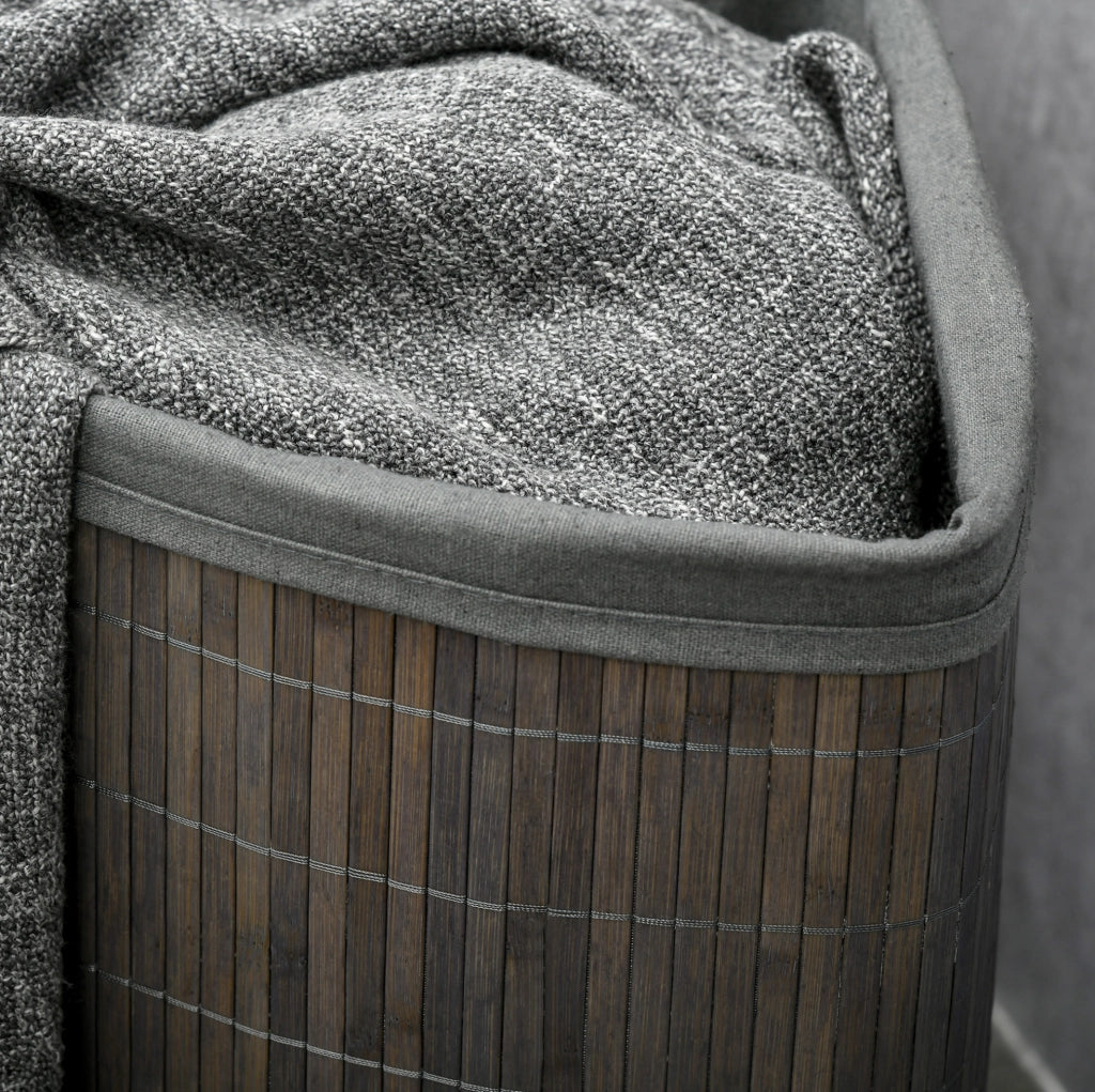 Cesto porta biancheria in bambù 55L con coperchio e sacco estraibile, 38x38x57 cm grigio