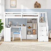 Letto a soppalco per bambini 90x200 cm bianco con scrivania, pino e MDF
