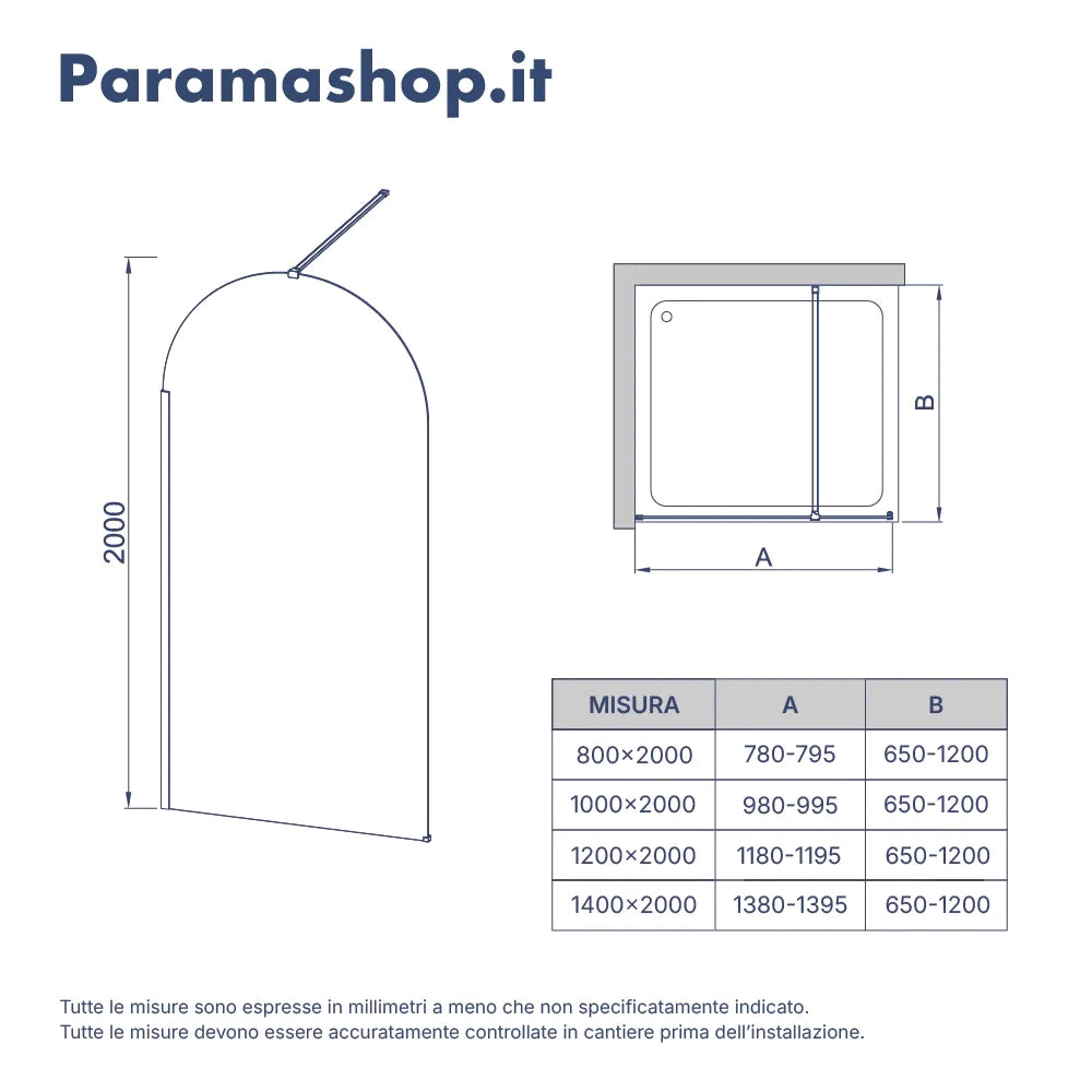 Doccia walk-in arco 100cm con profilo rame spazzolato vetro trasparente 8mm easy clean h200| Nusa