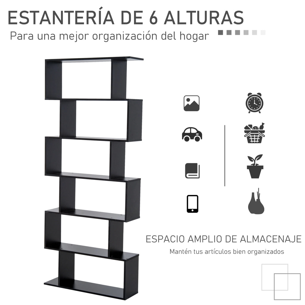 Libreria con 6 ripiani ¨C Xylo ¨C legno nero 80x23x192 cm