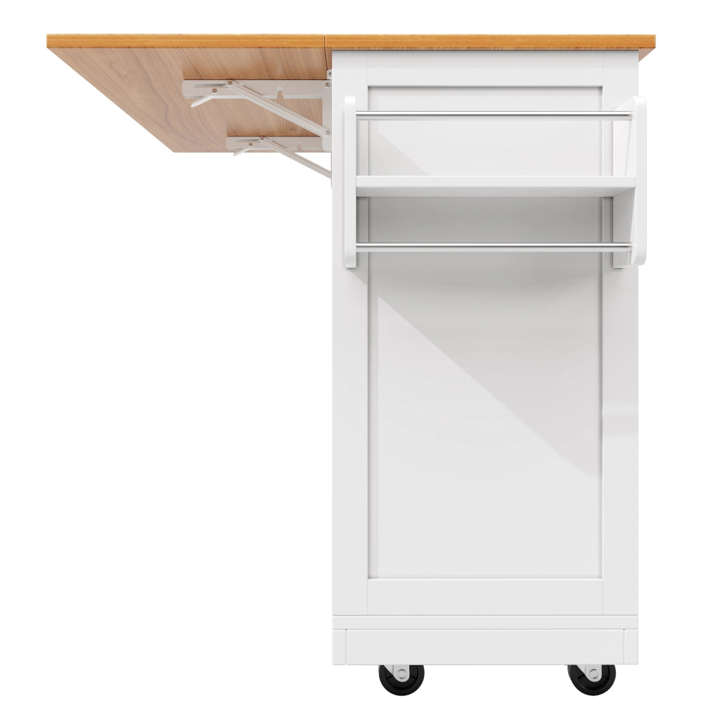 Credenza bianca girevole a 360 gradi; allungabile da 138 a 204 cm; in MDF con ante in vetro temperato