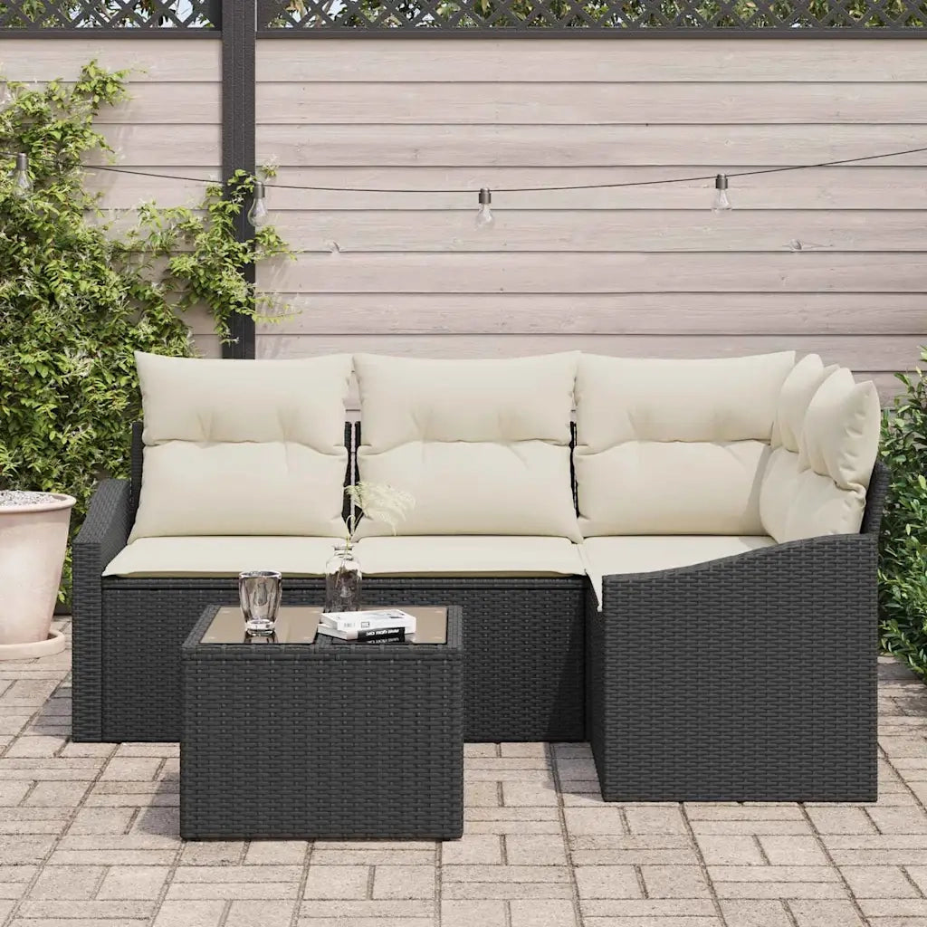 Set Divano da Giardino 5 pcs Marrone e Crema polyrattan