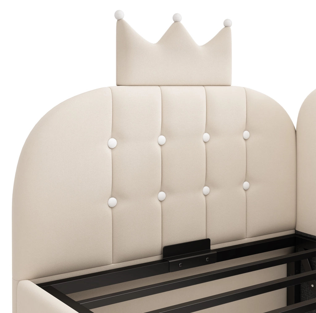 Letto daybed 90x200 cm con contenitore idraulico in velluto beige