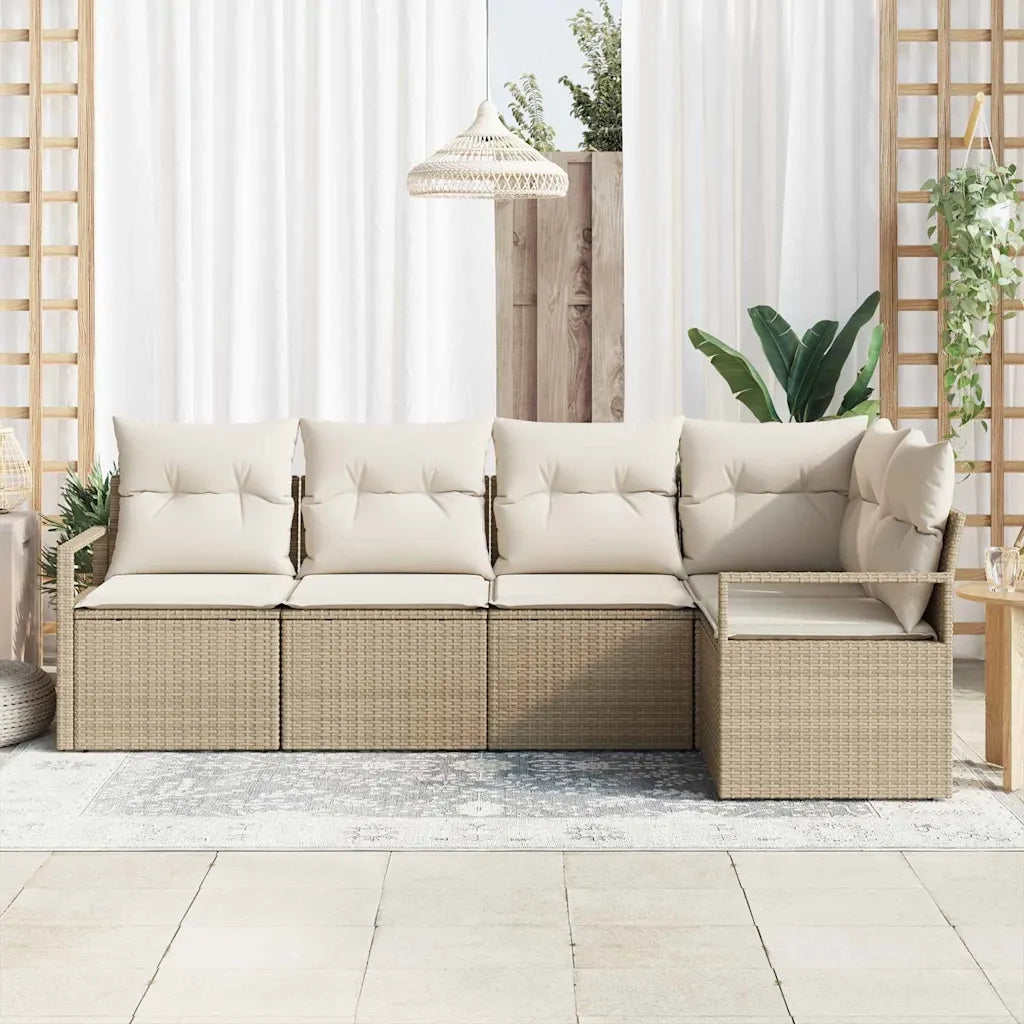 Set Divano da Giardino 5 pcs Beige e Bianco polyrattan