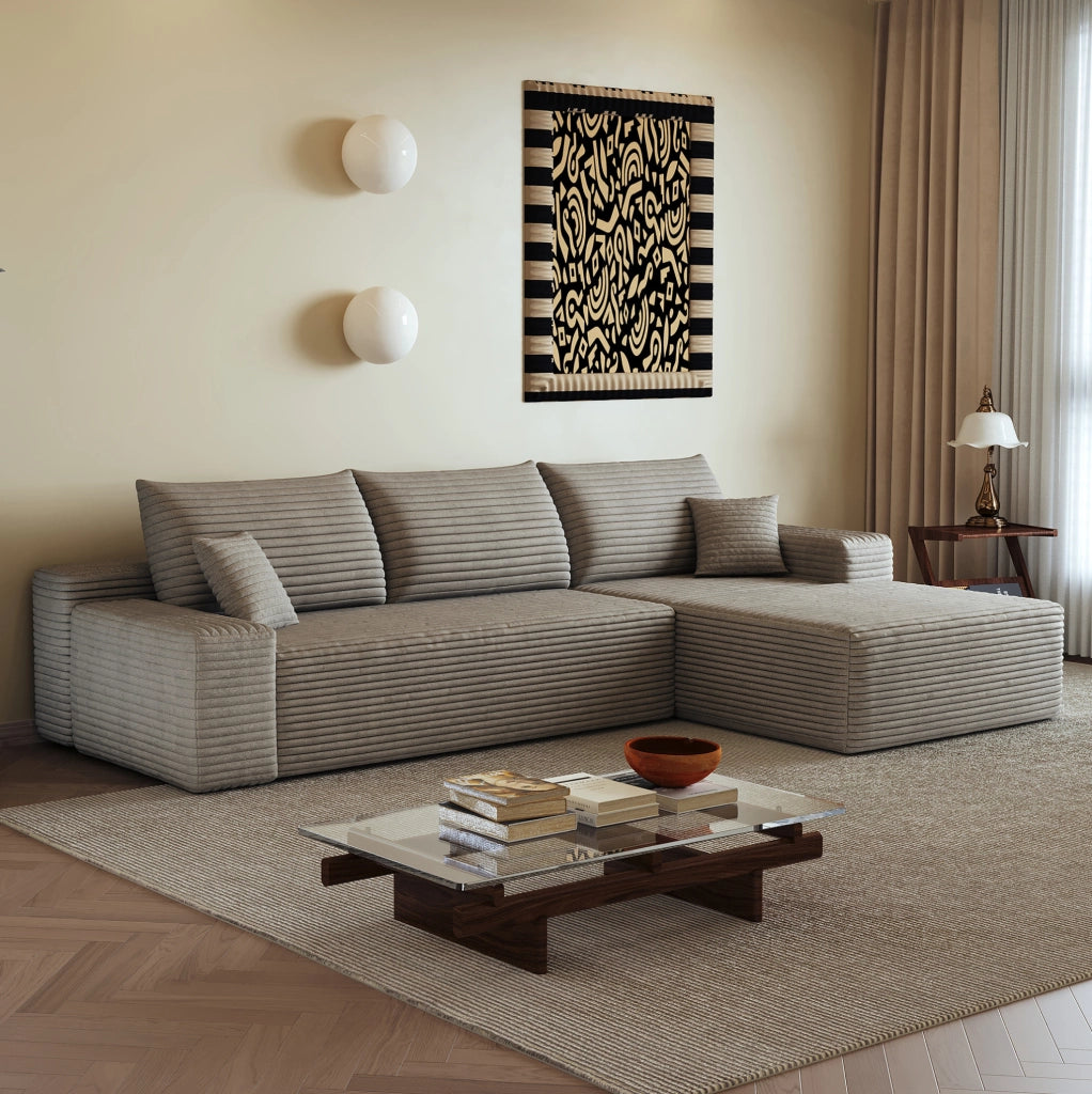 DIVANO 270x175x83 cm in Tessuto a Coste Camel