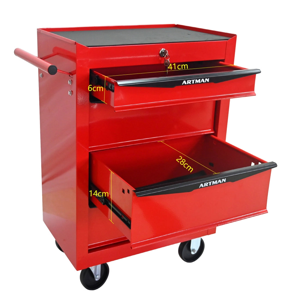 Armadio portautensili in acciaio con 4 cassetti e ruote, 60x33x77,5 cm rosso e nero