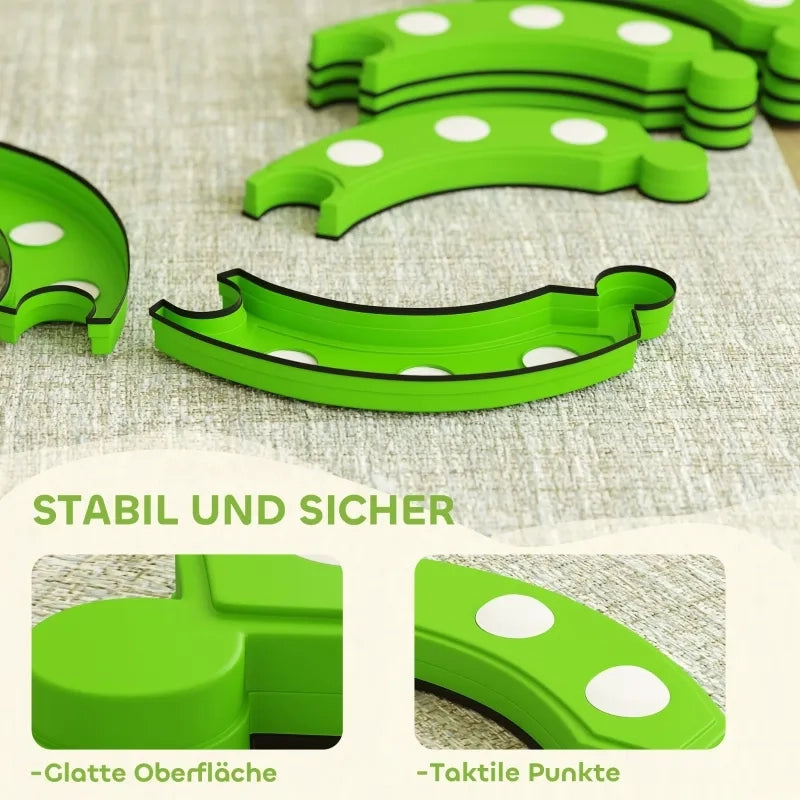 Trave di equilibrio, 6 segmenti curvi, rilievi sensoriali, portata 50 kg, verde