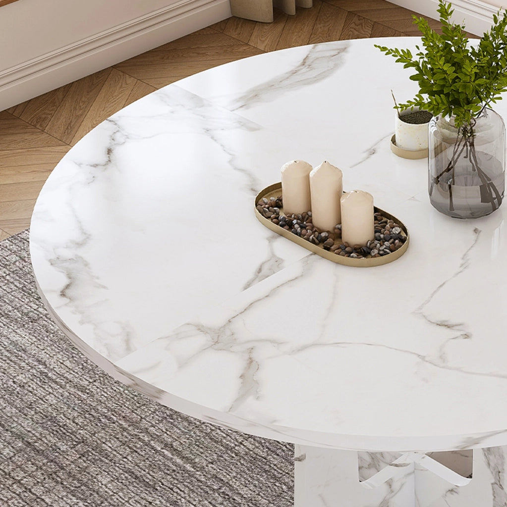 Tavolo da pranzo rotondo ?120 cm in MDF con decoro marmo bianco