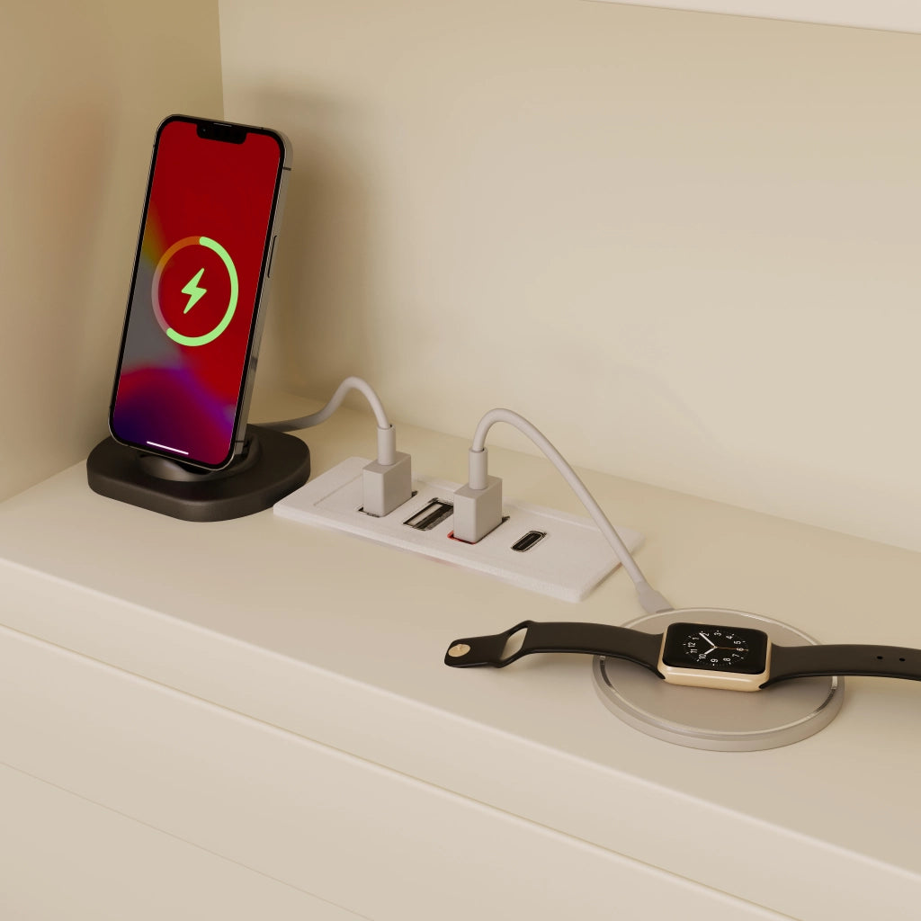 Desviae Letto da giorno 90 × 190 cm letto estraibile con contenitore, USB, USB-C, senza materasso, in legno, bianco