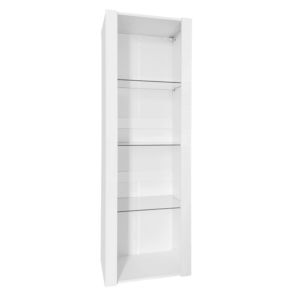 Vetrina da terra con 3 ripiani in vetro e LED tramite app pannello truciolare bianco 55 × 38 × 166 cm