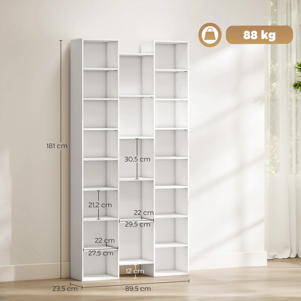 Libreria Bianca con 21 Vani e Ripiani Regolabili in Pannelli di Particelle; per Soggiorno; 89;5 x 23;5 x 181 cm