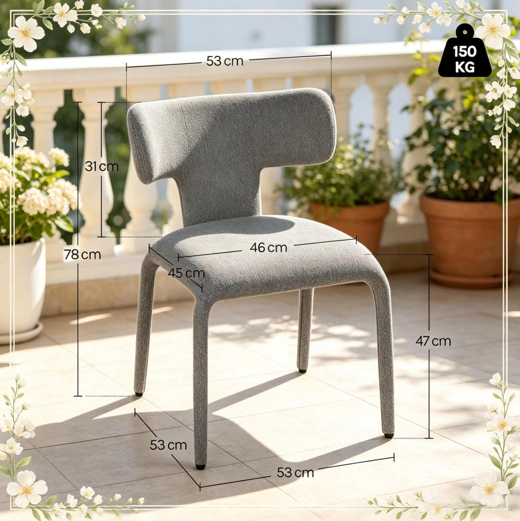 Set da 2 Sedie da Pranzo con Schienale Curvo in Lino e Struttura in Metallo 53x53x78 cm