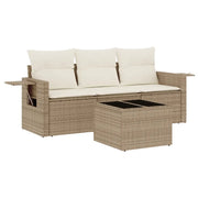 Set Divano da Giardino 4 pz | Set Salotto da Giardino con Cuscini Beige in Polyrattan