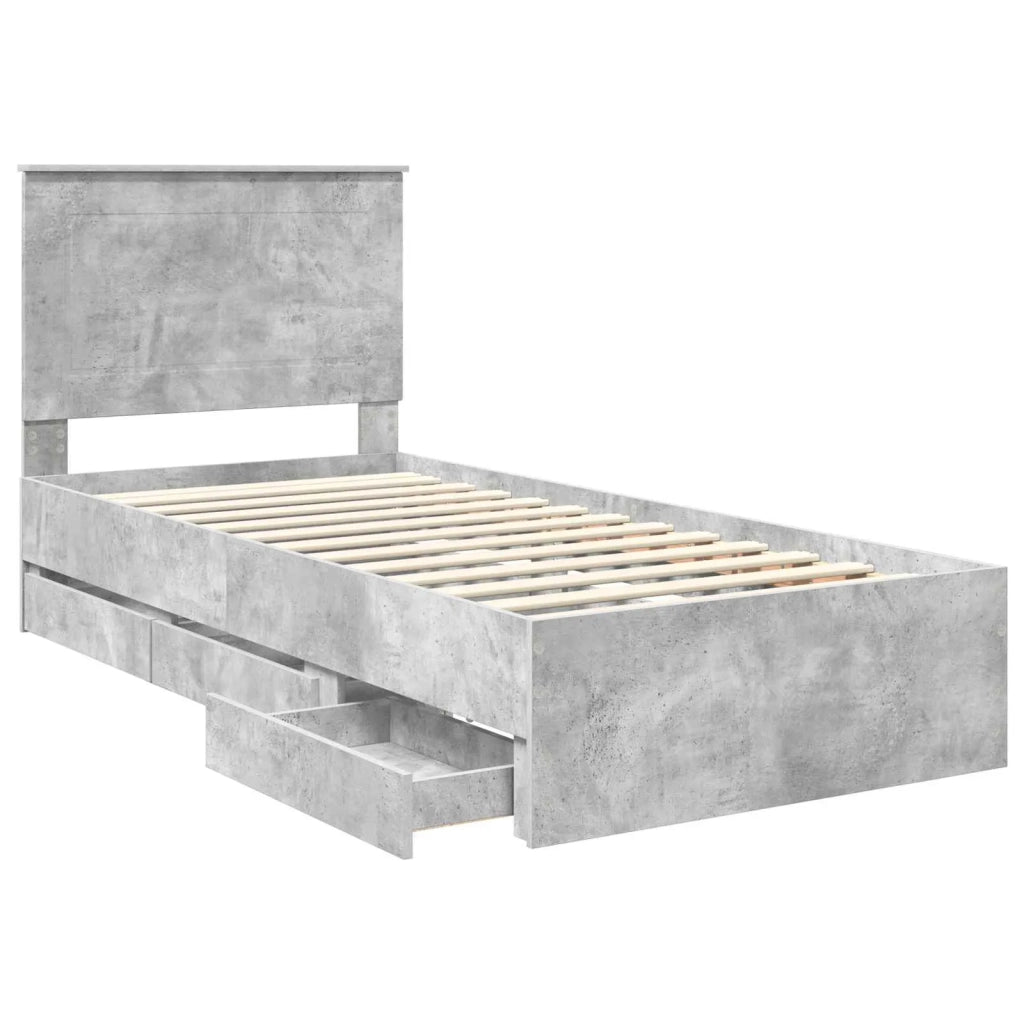 Struttura del letto con cassetto-Giroletto con contenitore-Rete del Letto Grigio cemento 90 x 190 cm 163151