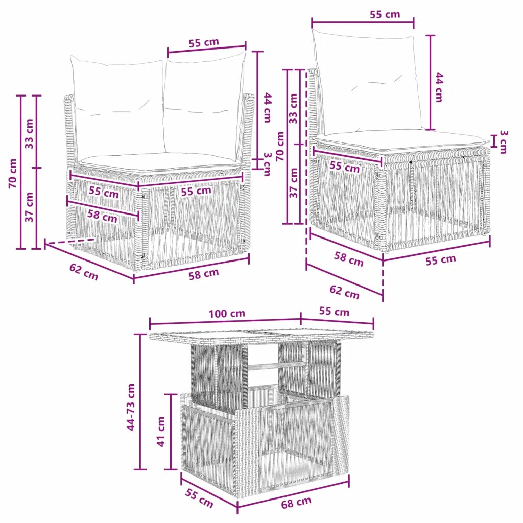 Set Divano da Giardino 4 pz Grigio polyrattan 3436415