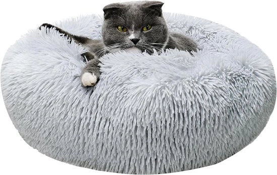 Letto per animali 40 cm morbido piuma gatto letto rotondo antiscivolo cuscino per gatti lavabile (S ~ grigio chiaro)
