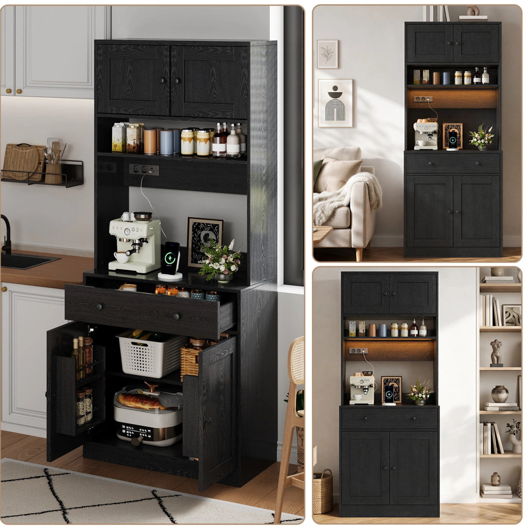 Mobile da cucina alti in MDF 180 cm con LED, prese integrate e grande cassetto
