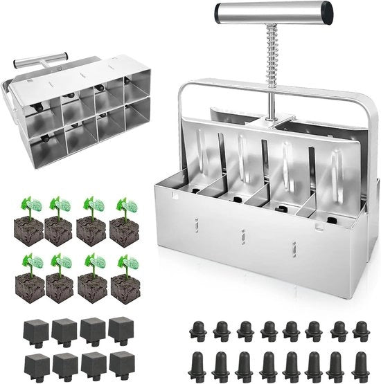 Kit di bloccaggio del terreno manuale migliorato 6 pezzi, 8 pezzi per produrre blocco del terreno per il seminato, blocco del terreno manuale 5 cm, attrezzo per blocco del terreno, insieme per blocco del terreno per il giardinaggio