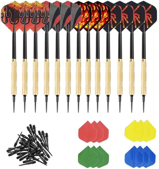 Set di Dard 14 gram - Confezione da 12 pezzi - 24 Flussi supplementari - 100 Punti di Dard in Plastica - Tempo Libero e Sport - Alta Qualità - Kit di Dard