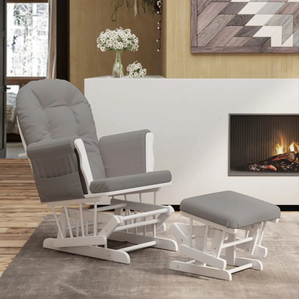 Poltrona | Sedia Relax Glider con Sgabello Grigio Chiaro in Tessuto