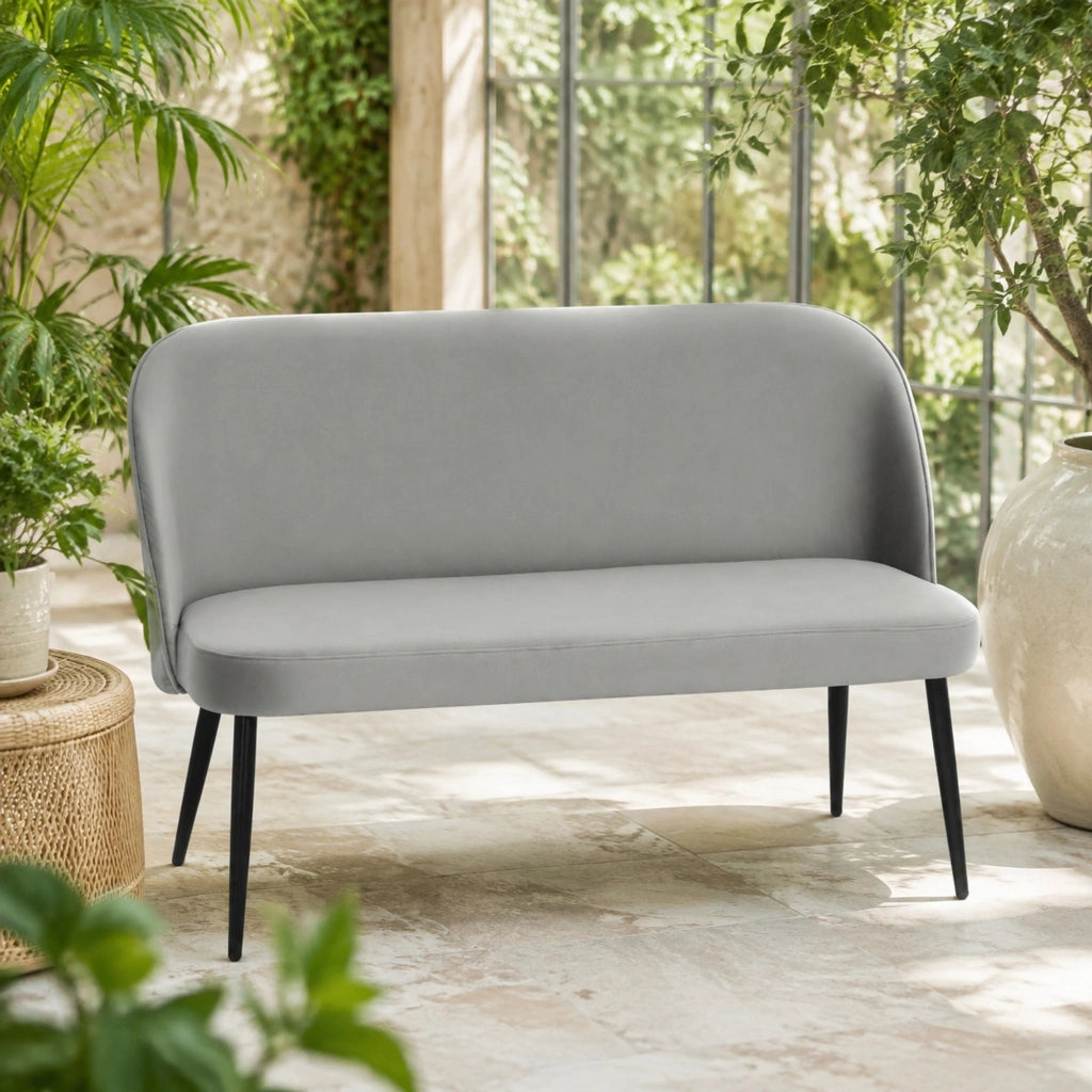Divano 2 posti 127x63x84.5 cm con schienale ergonomico in metallo e legno grigio